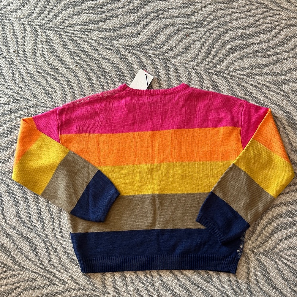 Colorful Striped Sequin Front Sweater - Picture 8 of 9